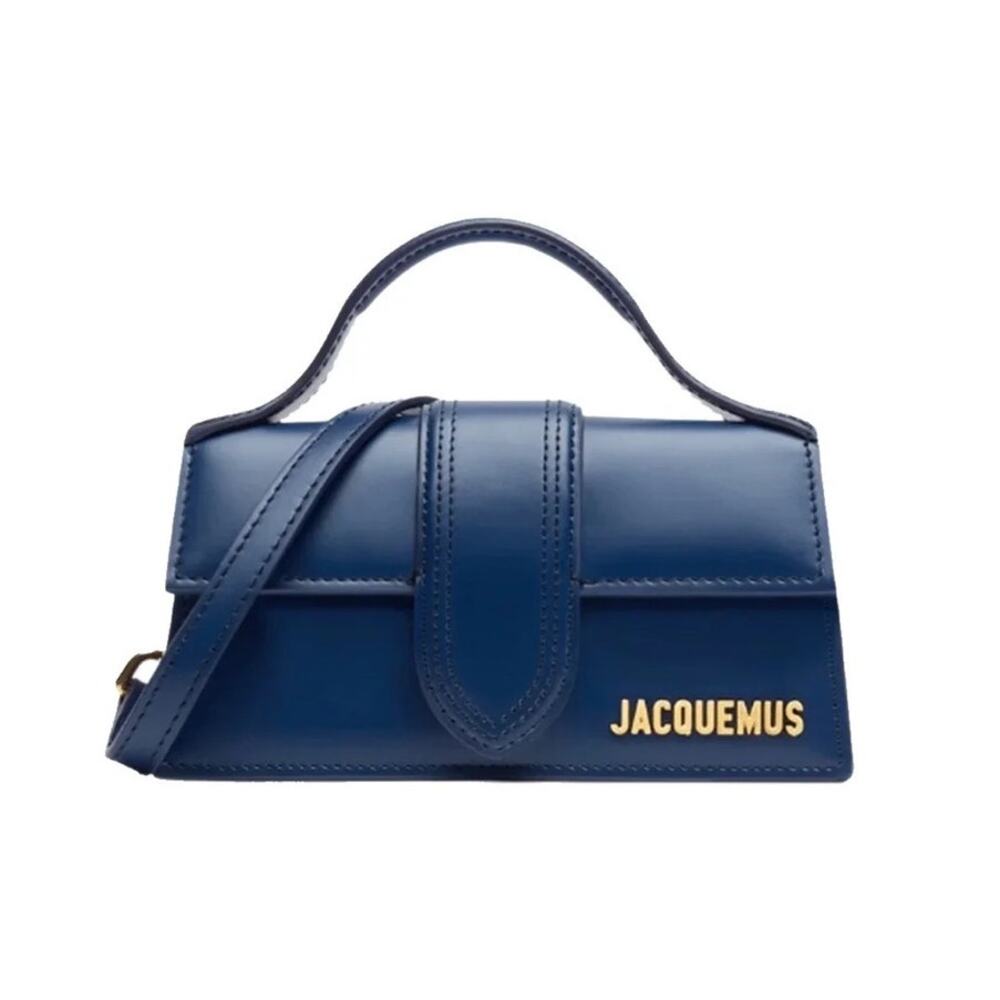 NWT Jacquemus Le Bambino Leather Bag Navy Blue Gold Logo